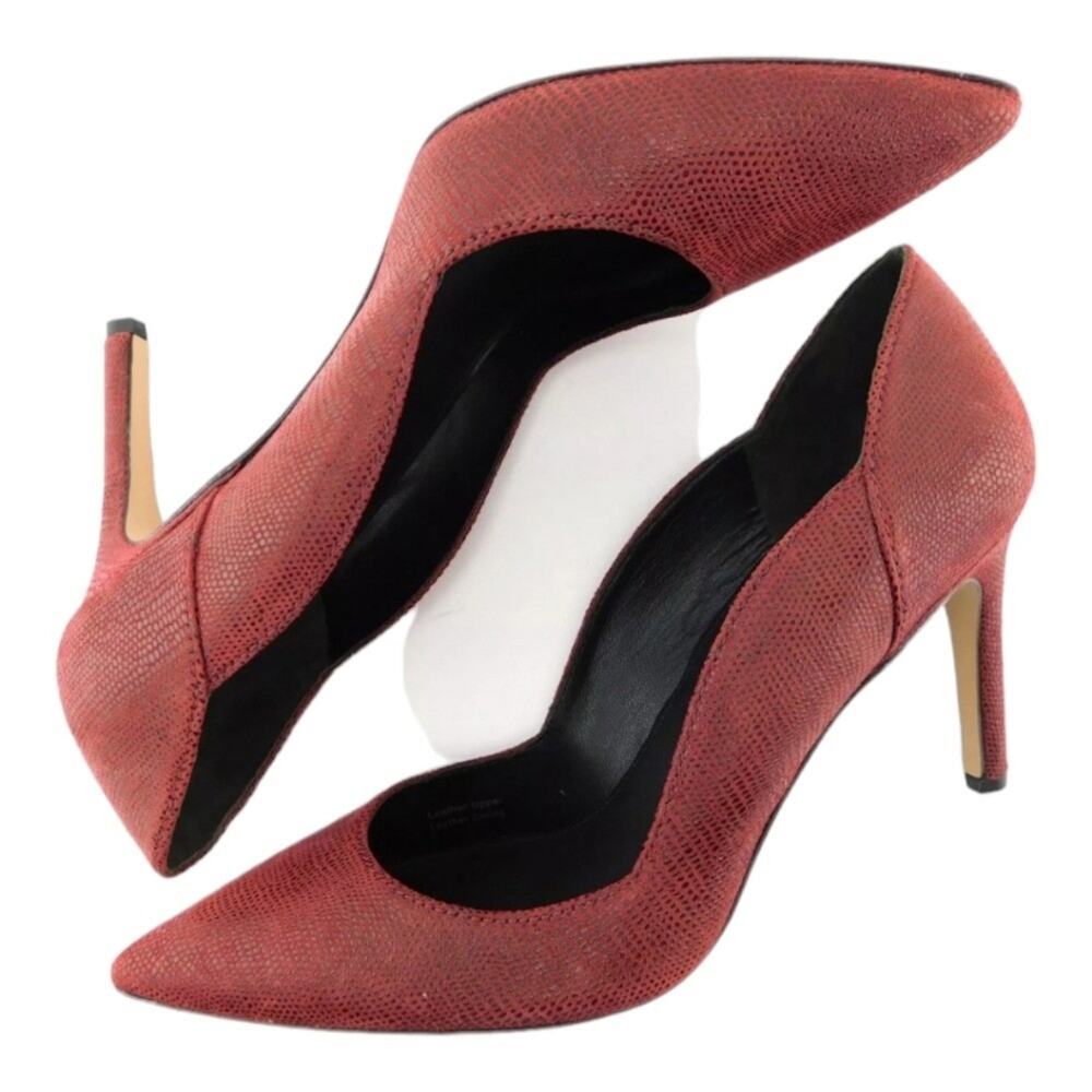 Via Spiga Red Leather Reptile Embossed Pointed Toe Stiletto Heels Size 10 New